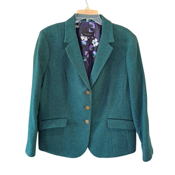 Talbots Aberdeen Size 16 Wool Trim Blazer Women Green 3-Button  Lined Jacket - Picture 1 of 12